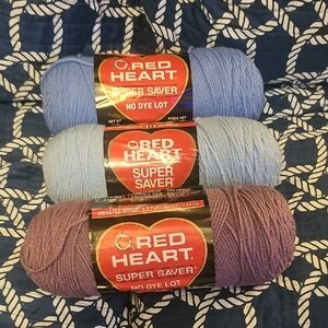 Red Heart Super Saver Yarn Bundle - Purple, Blue, Light Blue
